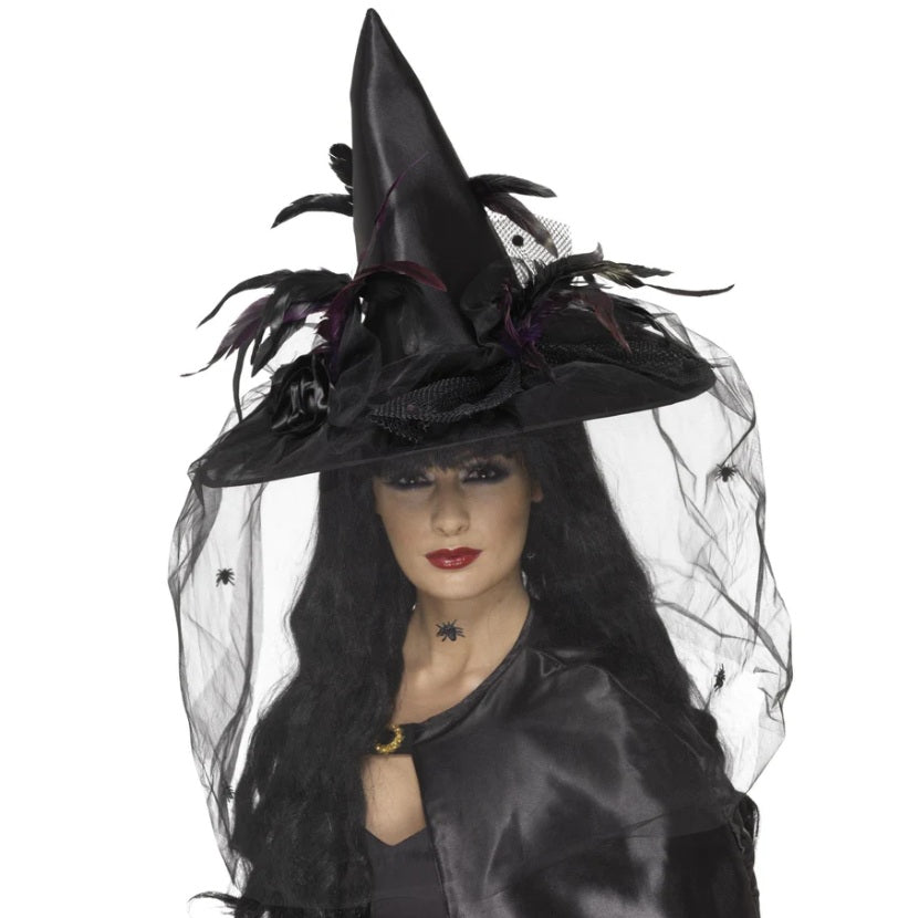 Deluxe Witch Hat w. Feathers & Veil