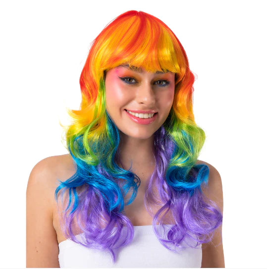 Peluca arcoíris larga y rizada