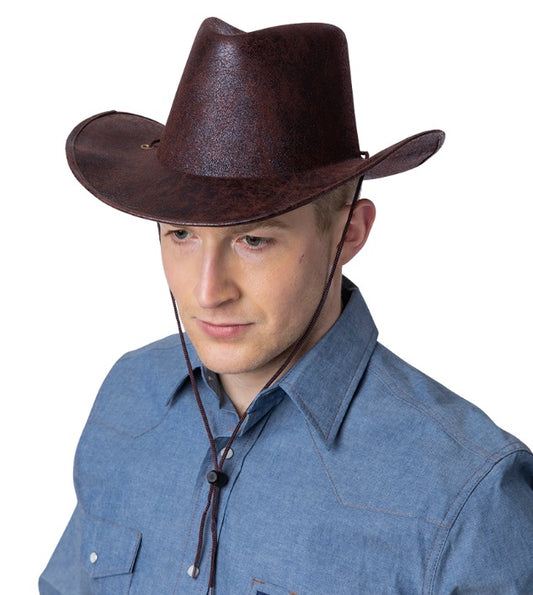 Texan Cowboy Hat - Aged Faux Leather Style