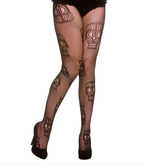 Medias de rejilla con calavera