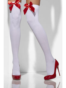 White Hold up Stockings with Red Bow