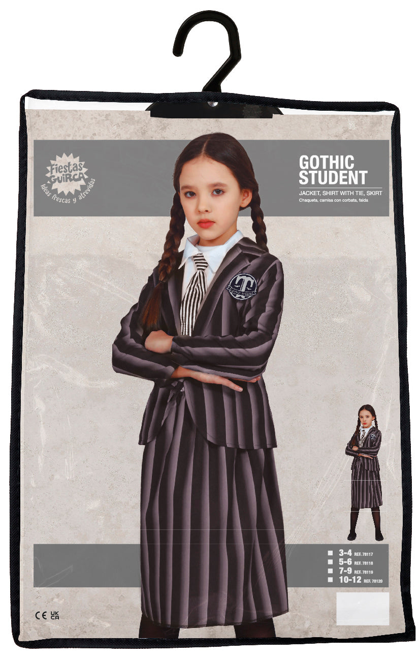 Gothic Student Costume - Kid's Wednesday Style