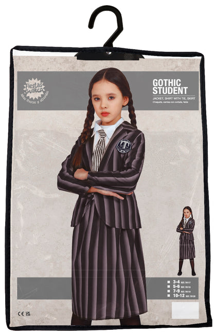 Gothic Student Costume - Kid's Wednesday Style
