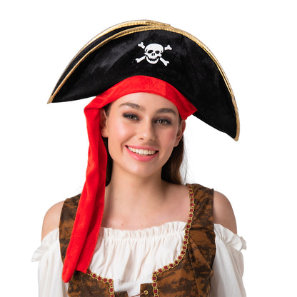 Chapeau de pirate avec tête de mort et os croisés