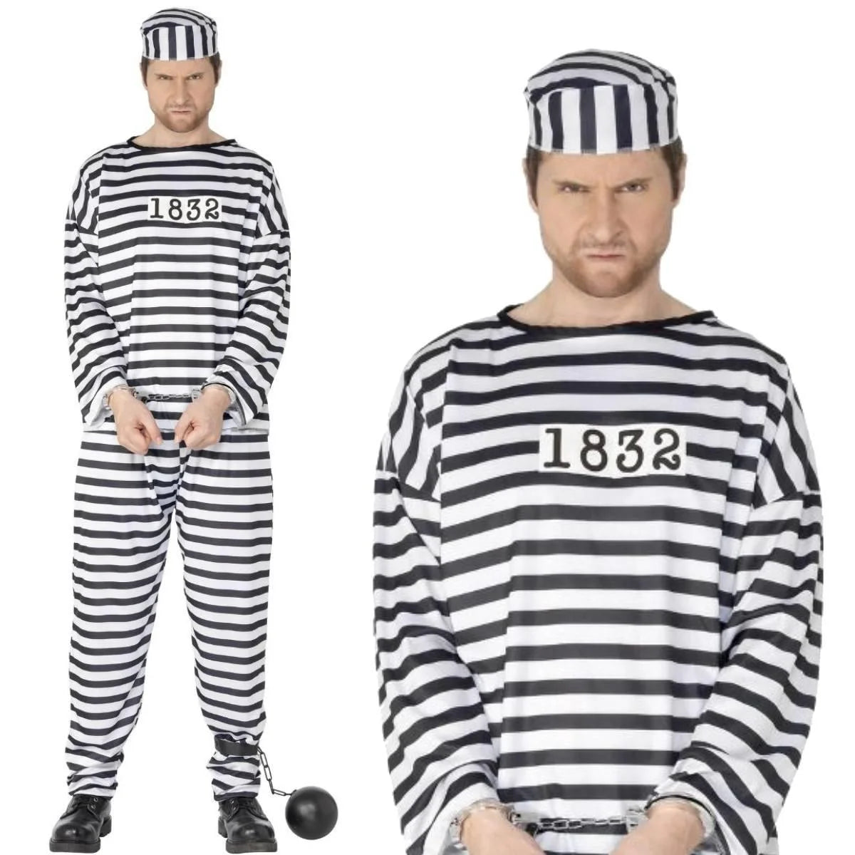 Costume de condamné à rayures - Salopette de prisonnier