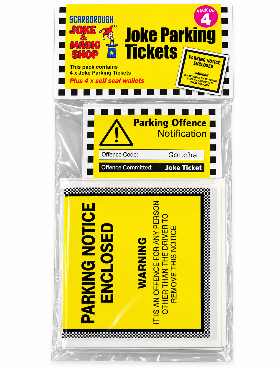 Joke Car Parking Tickets Pack of 4 Joke Tickets