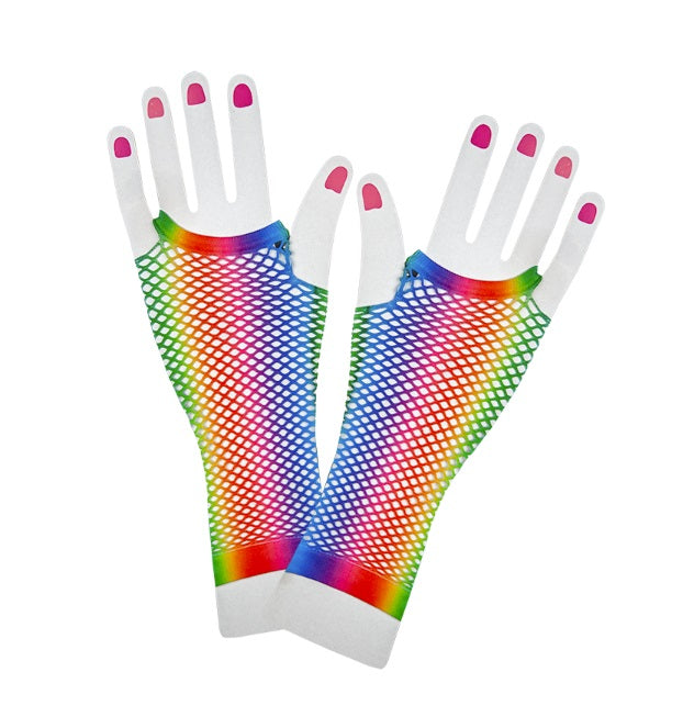 Fishnet Fingerless Long Gloves - Rainbow