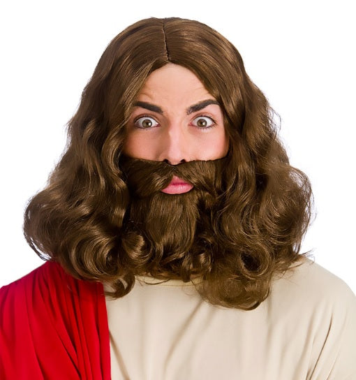 Set de peluca y barba de Jesús - Marrón