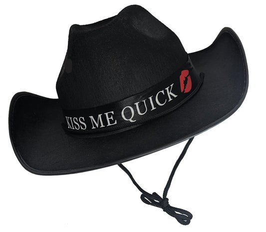 Kiss Me Quick Felt Cowboy Hat - Black