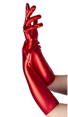 Long Gloves - Metallic Red - Cruella Style - The Scarborough Joke Shop