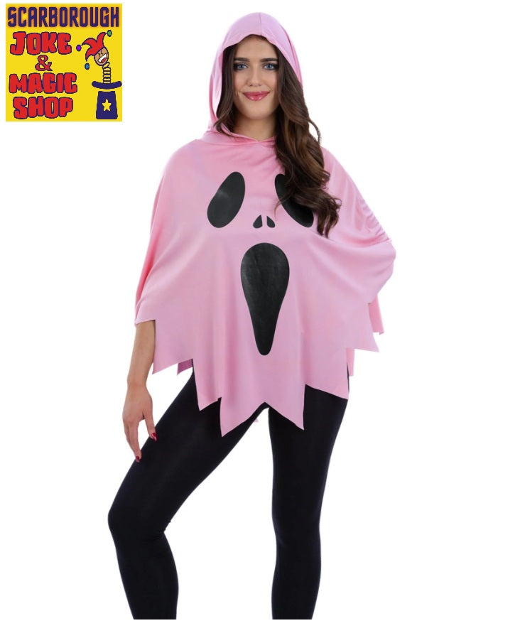 Pink Ghost Face Poncho Costume - Adult's