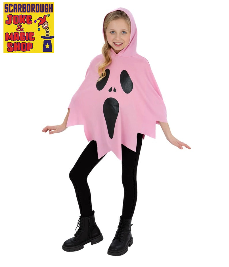 Pink Ghost Face Poncho Costume - Kid's