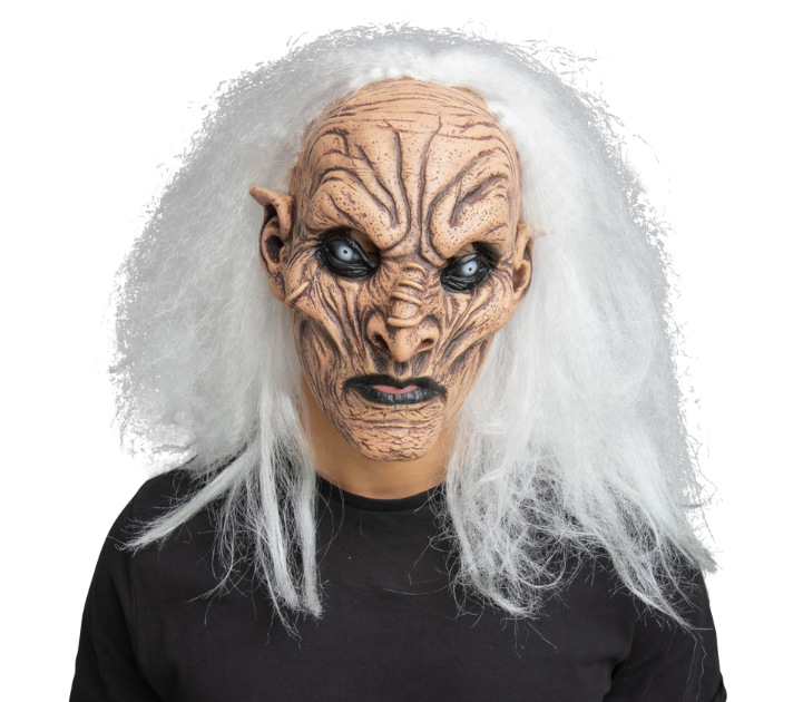 White Haired Demon Mask w. Hair