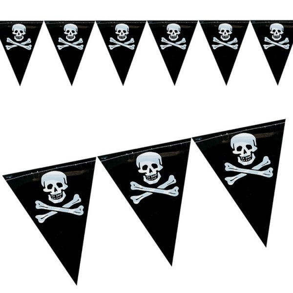 Banderín Pirata 7m - Cordel Bandera Calavera y Tibias Cruzadas