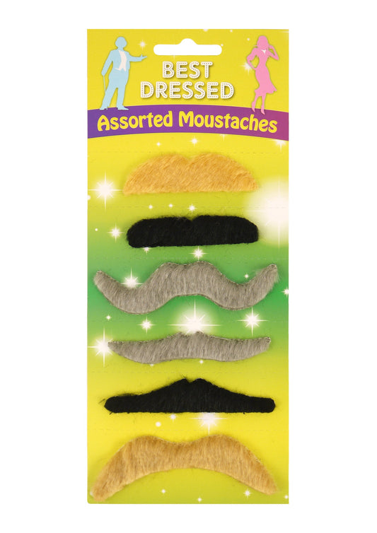 Assorted Fake Moustaches - 6 Pack