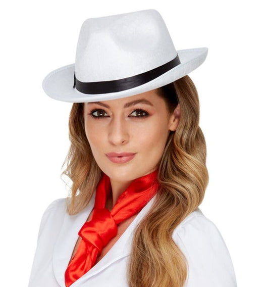 Fedora Gangster Hat - White Felt - Al Capone Style