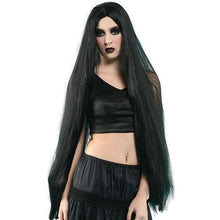 40" Long Wig - Black Morticia Addams - The Scarborough Joke Shop