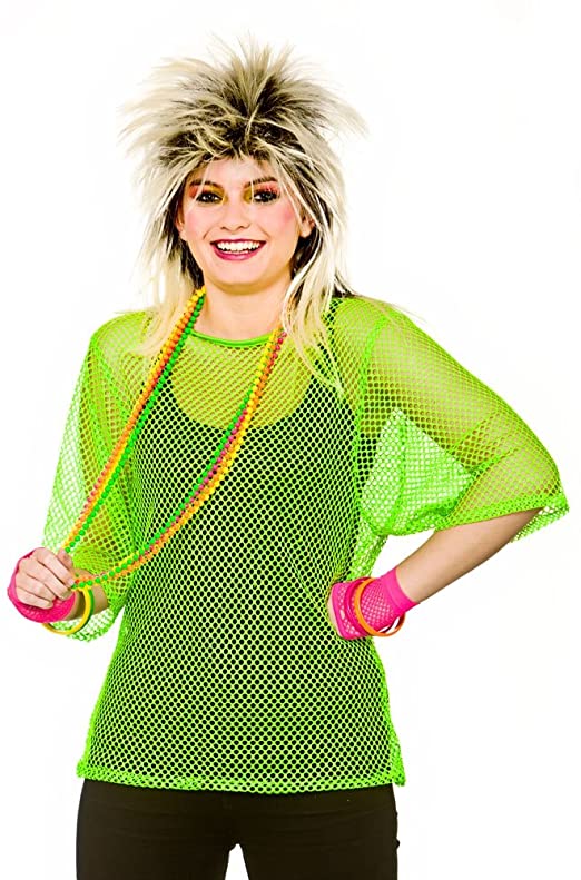 80s mesh top fancy dress BLACK 80S MESH TOP NEON FISHNET T-SHIRT FANCY DRESS COSTUME PUNK ROCK ROCKER