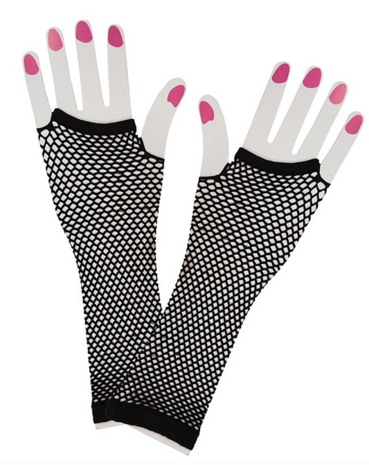 Fishnet Fingerless Long Gloves - Black