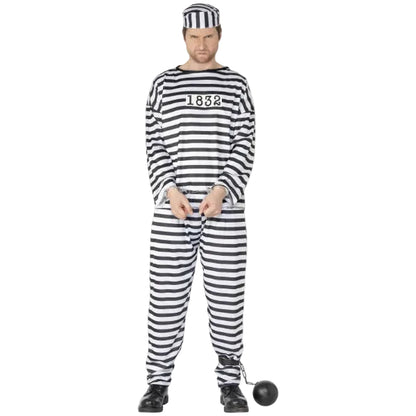 Stripy Convict Costume - Prisoner Overalls - The Scarborough Joke Shop